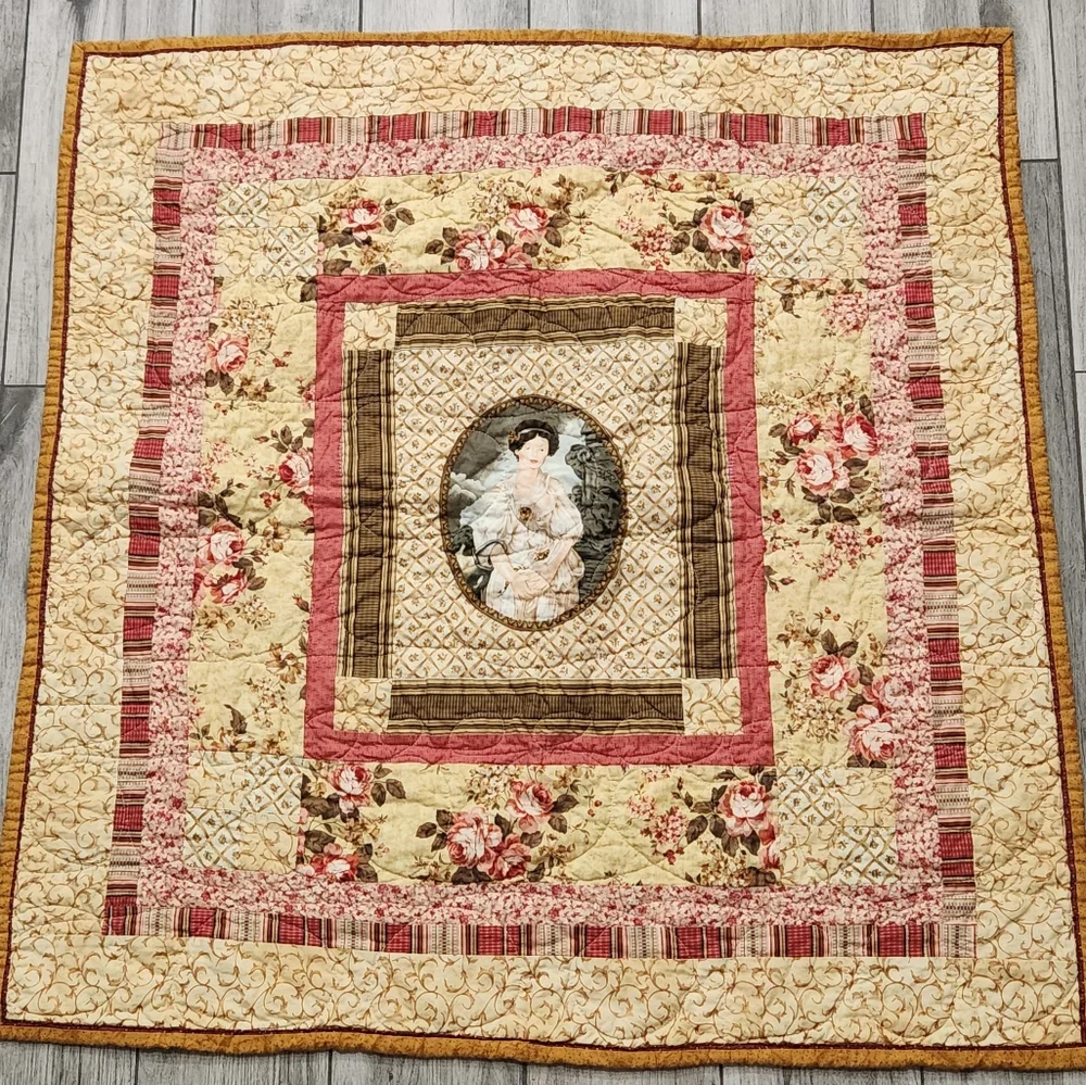 Handmade Patchwork Quilt Crib Lap Throw Wall Decor Roses & Victorian Maiden